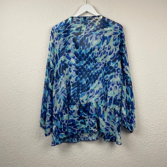 Cache Womens Blue Floral Embelished Boho Cinch Waist Peasant Blouse XL - Picture 3 of 7